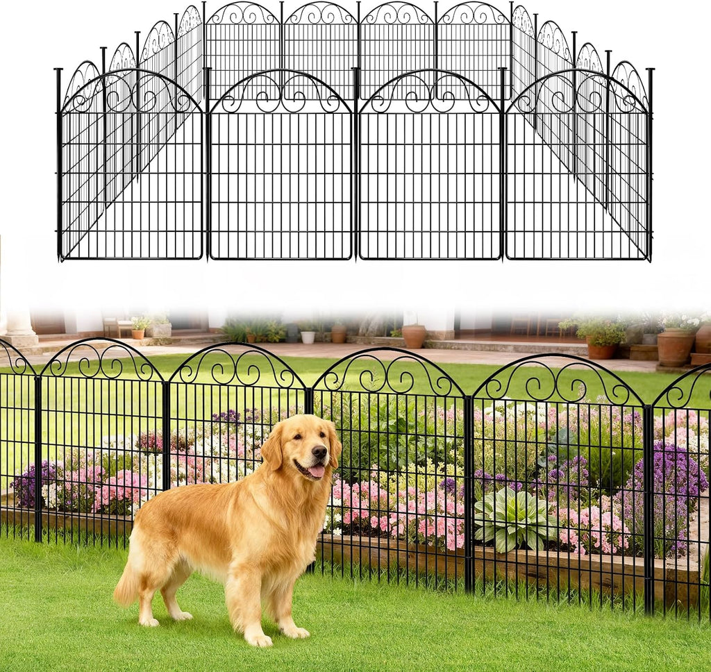 COLRASN 15 Panels No Dig Decorative Garden Dog Fence Outdoor for Yard, 33in(H) x 36.25ft(W) Tall Animal Barrier Fenceing Panels, Rustproof Ground Stakes Temporary Wire Screen for Patio