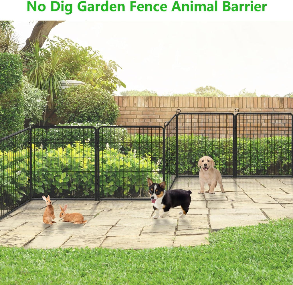 No Dig Decorative Garden Fence with Gate Rustproof Metal Fence Panels, 32in(H) x 53Ft(L) Garden Fencing for Yard 20 Panels Animal Barrier Fence for Dogs, Rabbit, Patio