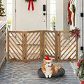 dCee Solid Acacia Wood Dog Gate, Freestanding Walk-Through Pet Gate, 81' 4-Panel Foldable Wooden Dog Gates with Door & 2 Support Legs for Doorways, Kitchen, Hall, Stairs, Indoor & Outdoor
