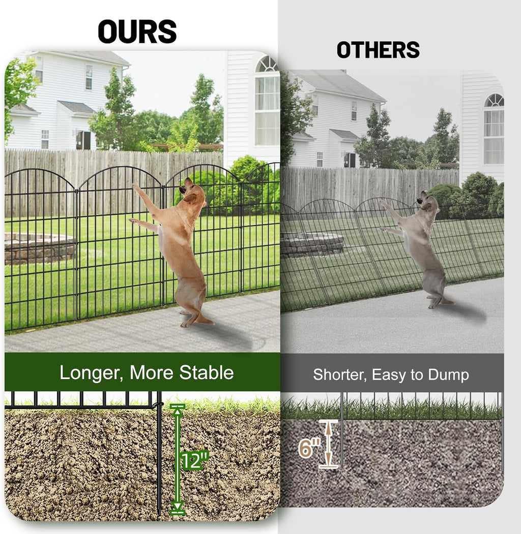FOREHOGAR Metal Garden Fence 42in (H) x 23.3ft (L), 10 Panels + 11 Stakes Dog Fence Border Fence Animal Barrier, No Dig Garden Fencing for Yard Flower Bed Lawn Patio Outdoor, CTW4210 Black
