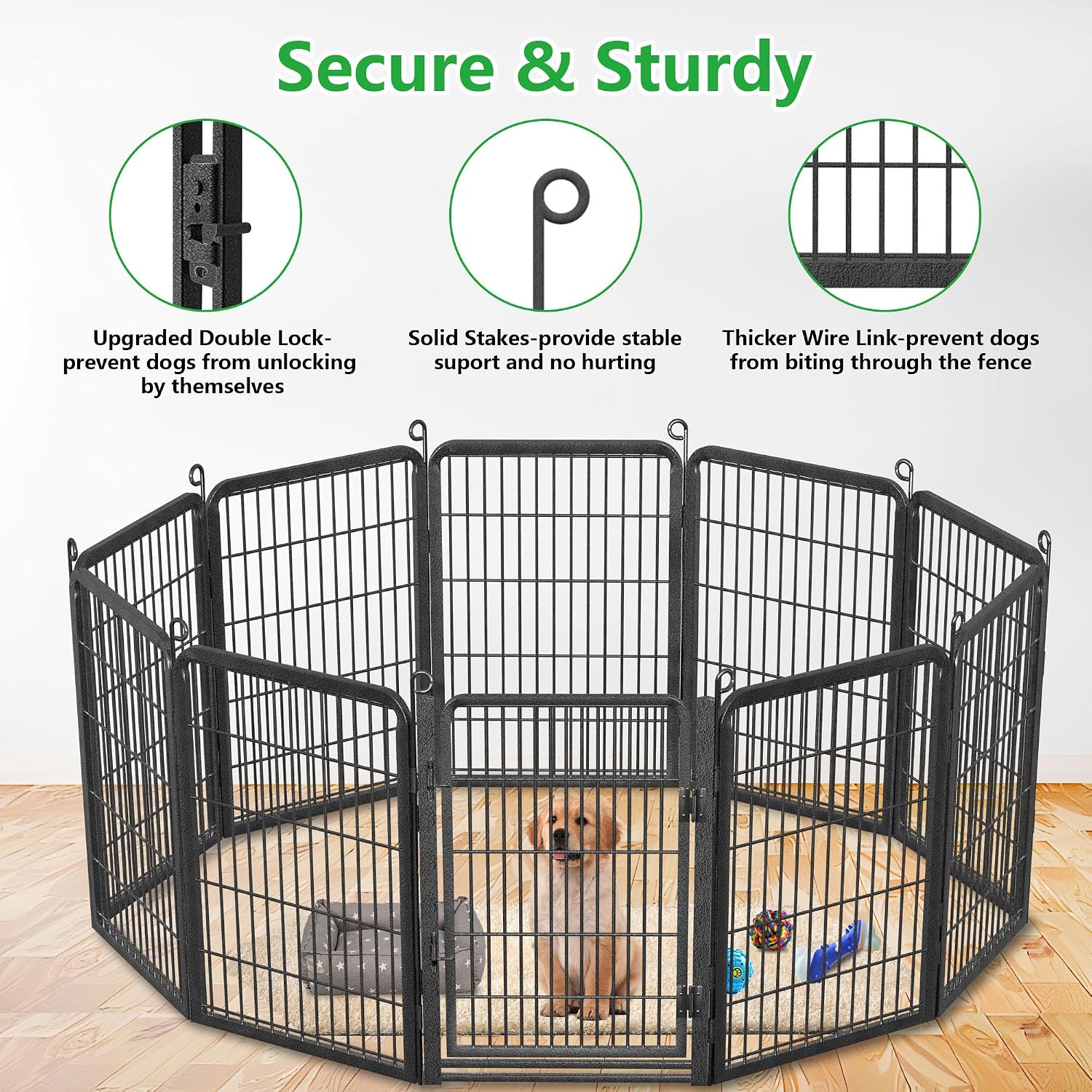 Dog Playpen Outdoor, 32' Height 14 Panels Pet Fence with Low Threshold Full Gate, Large Dog Fence Outdoor for Yard, Heavy Duty Pet Playpen Metal Play Pen Fence for RV Camping