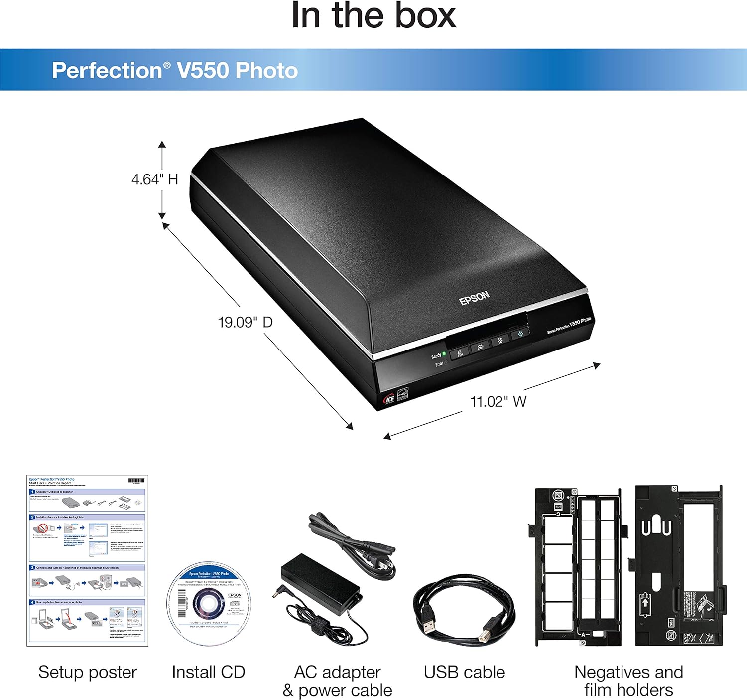 Epson Perfection V550 Color Photo, Image, Film, Negative & Document Scanner with 6400 DPI Optical Resolution