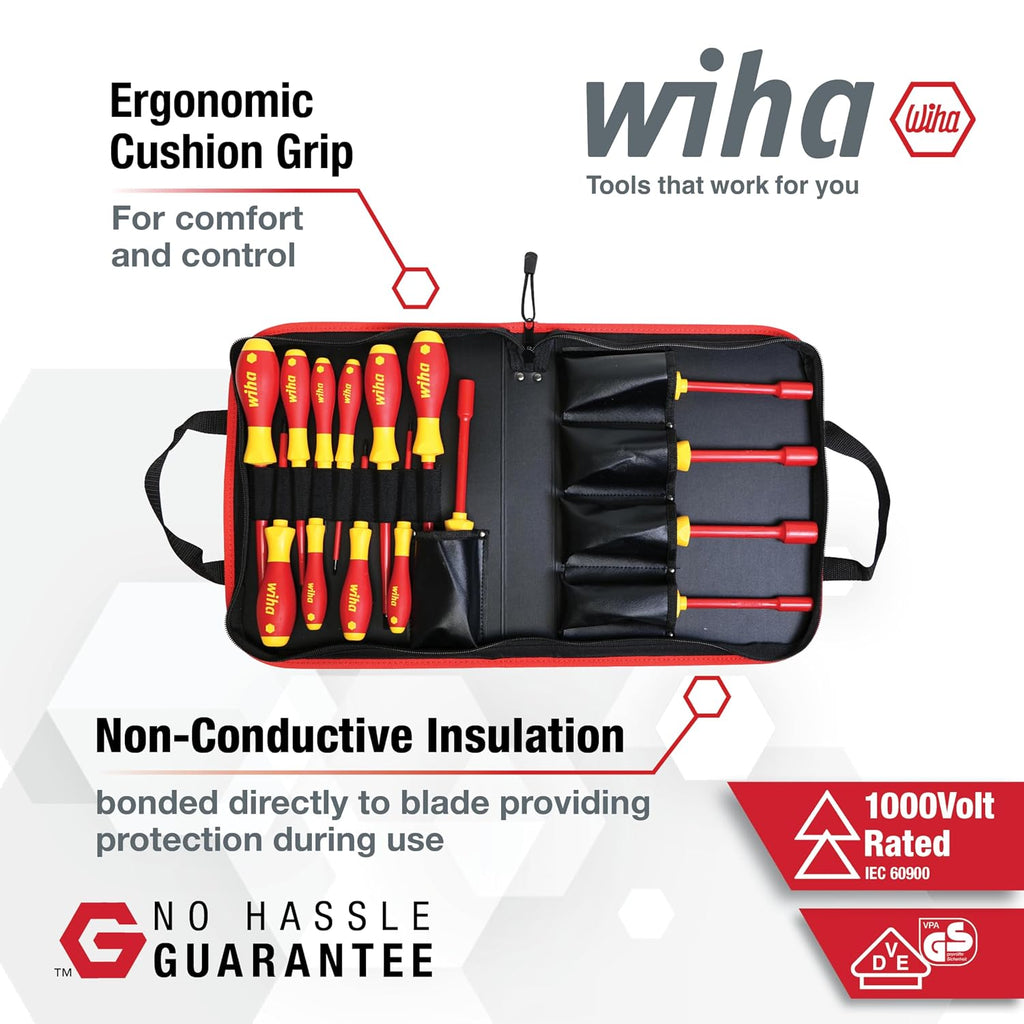 Wiha 32190 Slotted, Phillips and Inch Insulated Screwdriver Set, 1000 Volt, 15 Piece