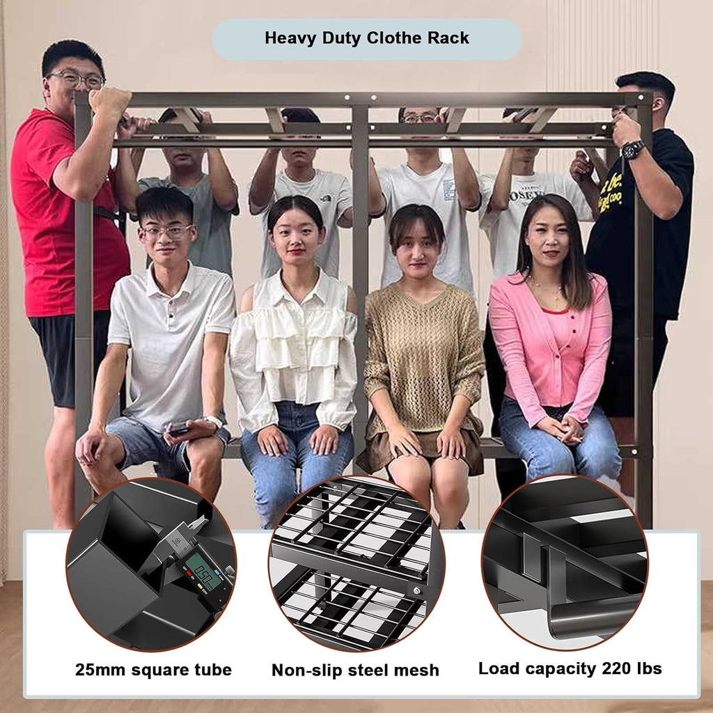 Large Capacity Closet Rack Heavy Duty Clothe Rack With Cover Load 2000lbs Foldable Portable Wardrobe Closets For Hanging Clothes Freestanding Clothing Garment Rack Wardrobe Clothes Organizer(203cn/80i