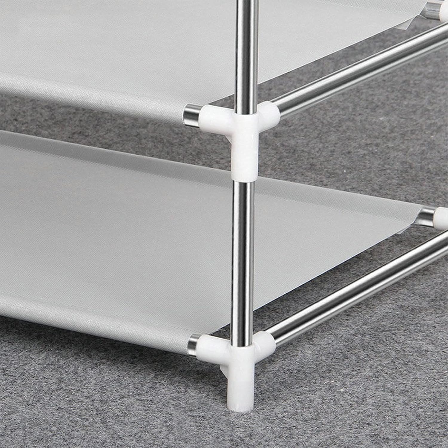 Clothes Organizer Free-Standing Closet Garment Rack Metal Rod Clothes Wardrobe Metal Rod Clothes Rack Closet Storage Organizer （Without Cover） Portable Closet