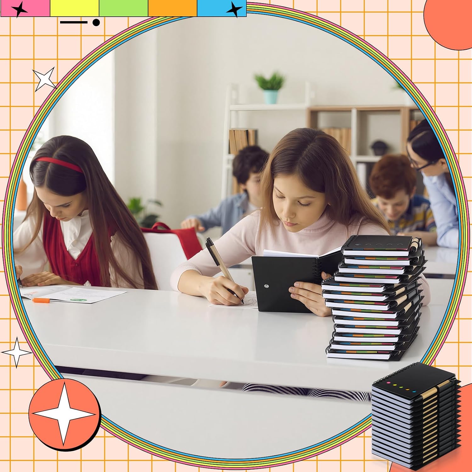 Qilery 150 Pack Lined Spiral Notebook Small Notepad and Pen Set Steno Pads Lined Notepad Black Pocket Notebook for Business Office Supplies
