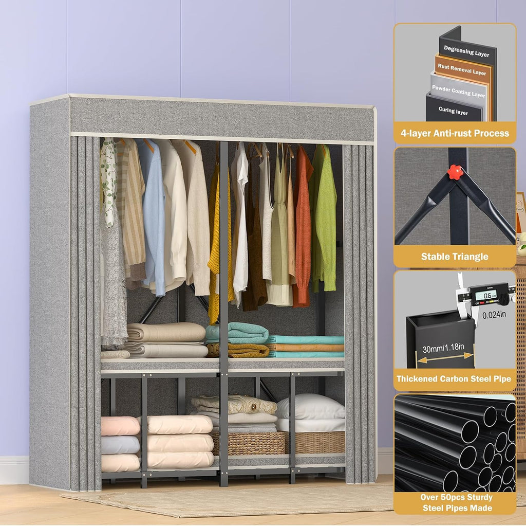 Premium Strong Heavy Duty Clothes Rack with Cover, 95% Assembled Freestanding Fordable Clothing Racks for Hanging Clothes, 71' Lx71 H,Black