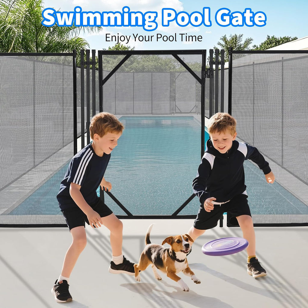 GarveeLife 4Ft x 2.5Ft Pool Fence Gate, Heavy Duty Steel Aluminum Frame, Pool Safety Fence Gate Kit with Stainless Steel Latch for Inground/Above Ground Pools, DIY Installation, Black