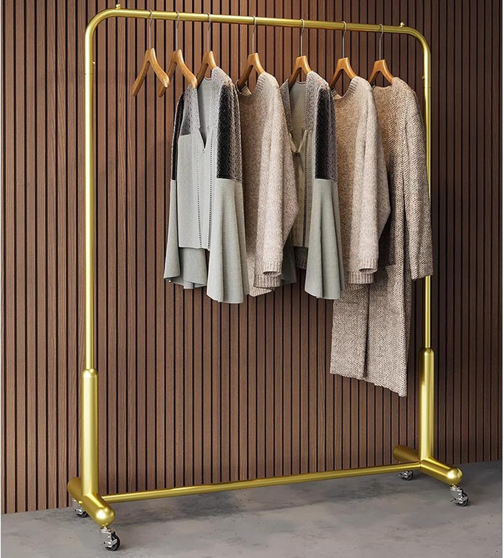 Heavy duty Garment rack Modern Heavy Duty Clothes Rail With Wheels, Rolling Clothing Rack For Hanging Clothes, Freestanding Coat Rack For Bedroom And Living Room, 280 Lb Load Capac (Gold 100X40X155CM