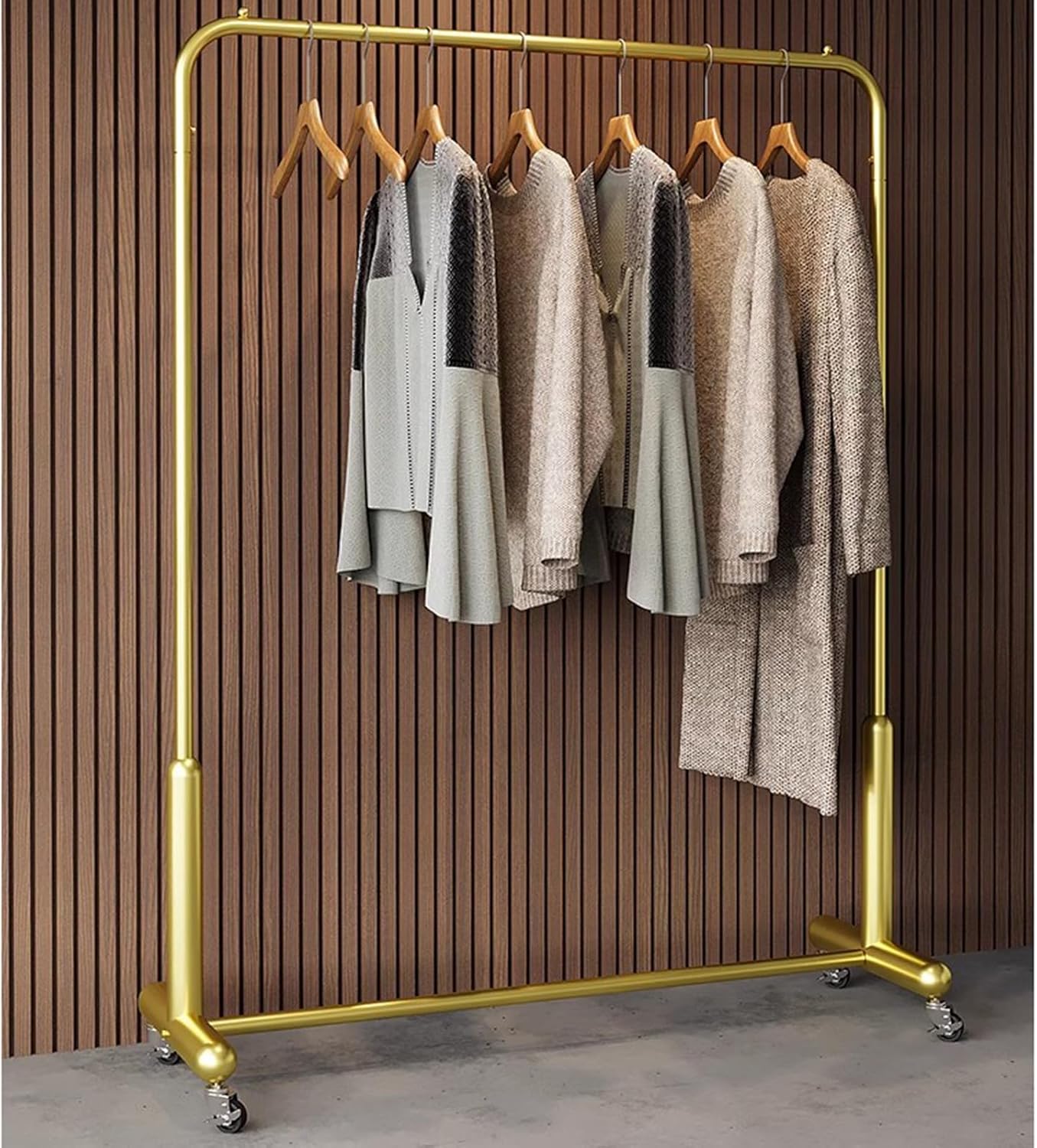 Heavy duty Garment rack Modern Heavy Duty Clothes Rail With Wheels, Rolling Clothing Rack For Hanging Clothes, Freestanding Coat Rack For Bedroom And Living Room, 280 Lb Load Capac (Gold 120X40X155CM