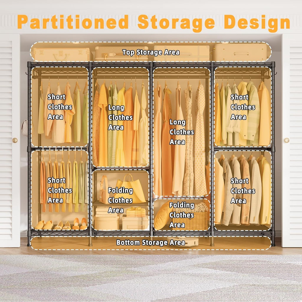 ULIFHOME H41 Garment Rack Heavy Duty Clothes Rack, Clothing Racks for Hanging Clothes, Extra Large Freestanding Portable Closet Wardrobe Rack 78.5'' W × 15.8'' D × 76.4'' H, Max Load 1150 Lbs, Black