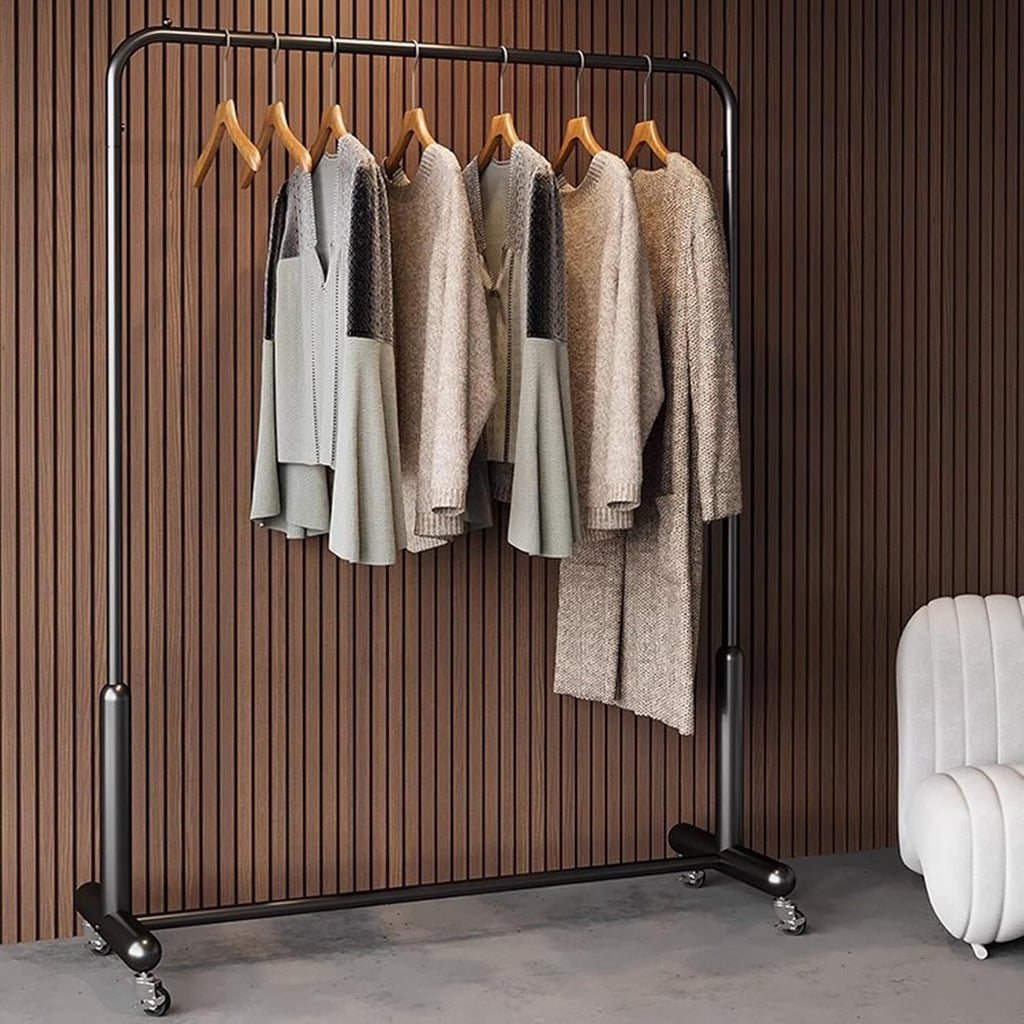 Heavy Duty Coat Rack, Garment rack Modern Heavy Duty Clothes Rail With Wheels, Rolling Clothing Rack For Hanging Clothes, Freestanding Coat Rack For Bedroom And Living Room (Black 150X40X155CM)