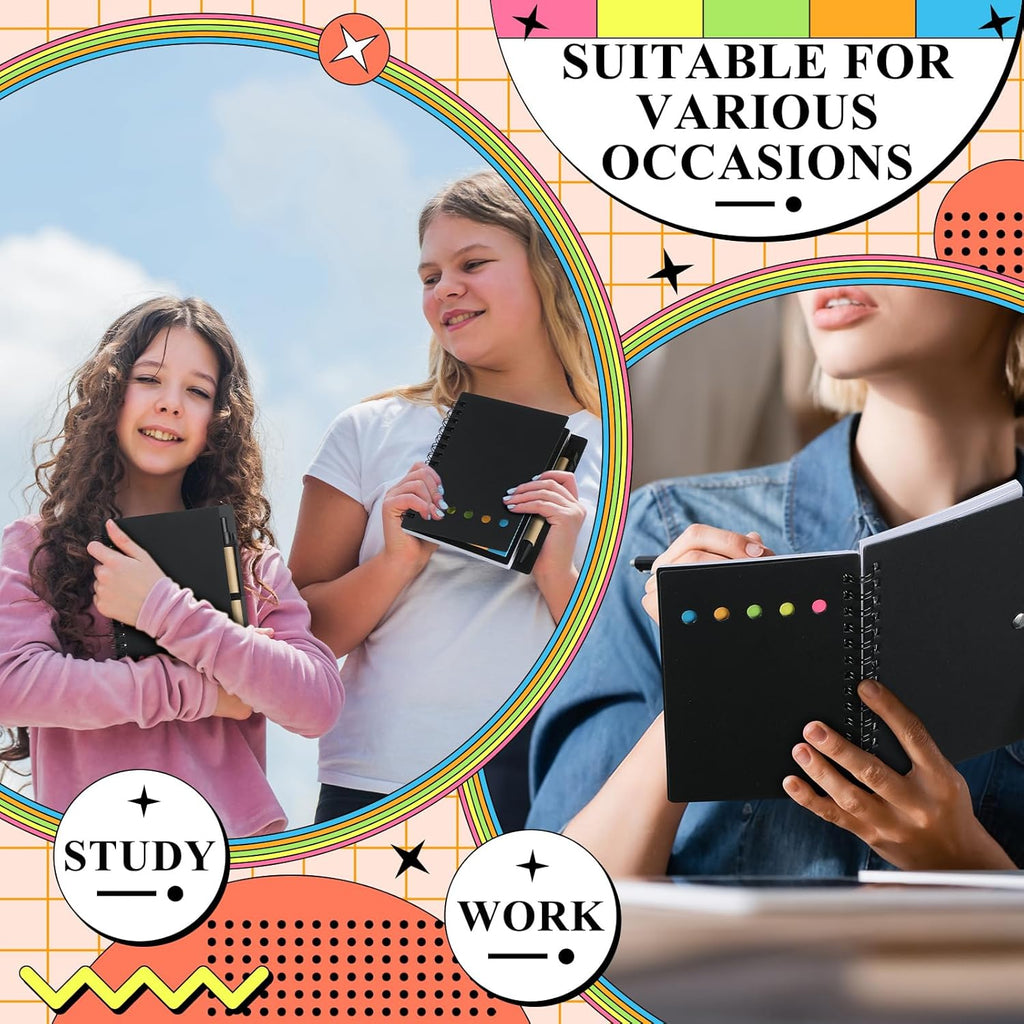 Qilery 100 Pack Lined Spiral Notebook Small Notepad and Pen Set Steno Pads Lined Notepad Black Pocket Notebook for Business Office School Supplies