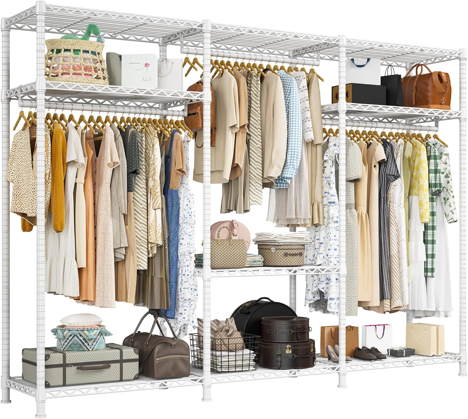Raybee Clothes Rack Heavy Duty Load 795LBS Adjustable Clothing Racks for Hanging Clothes Garment Rack, 56' W X16 D X 75.5' H White