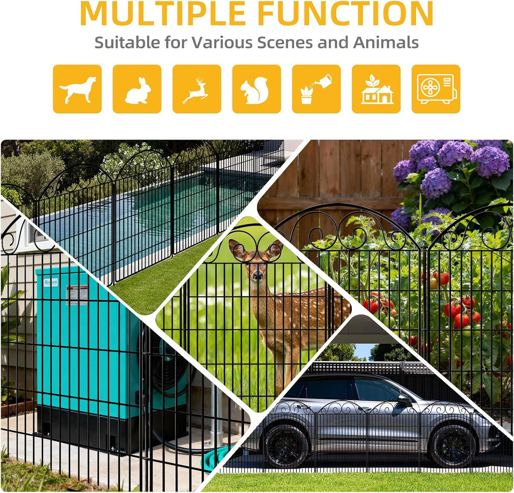 COLRASN 10 Panels No Dig Decorative Garden Dog Fence Outdoor for Yard, 40in(H) x 24.16ft(W) Tall Animal Barrier Fenceing Panels, Rustproof Ground Stakes Temporary Wire Screen for Patio