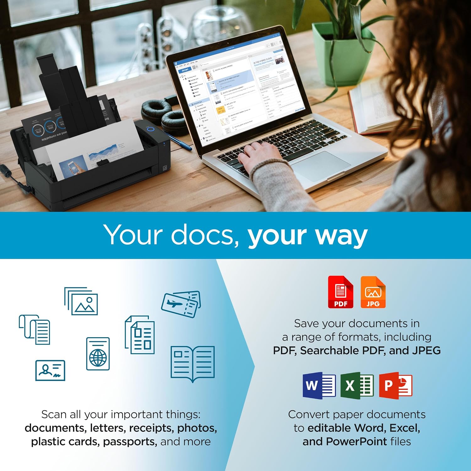 ScanSnap iX1300 Deluxe Compact Wireless or USB Double-Sided Color Document, Photo & Receipt Scanner with Auto Document Feeder and Manual Feeder for Mac or PC