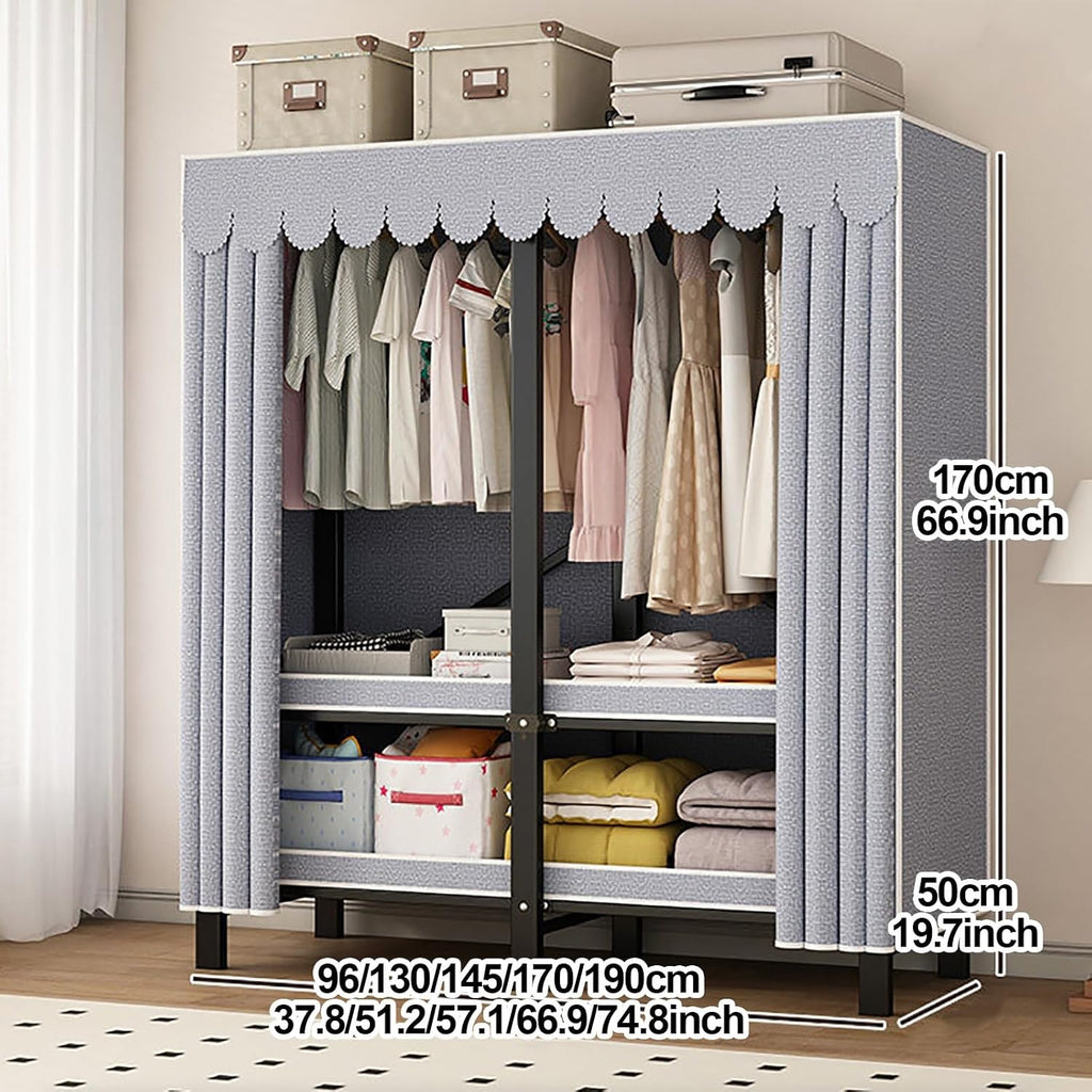 Foldable Garment Rack With Cover, Heavy-Duty Portable Closet With Steel Frame, Large Freestanding Wardrobe For Hanging Clothes And Coat Storage In Bedroom(Purple,96cm/37.8inch)