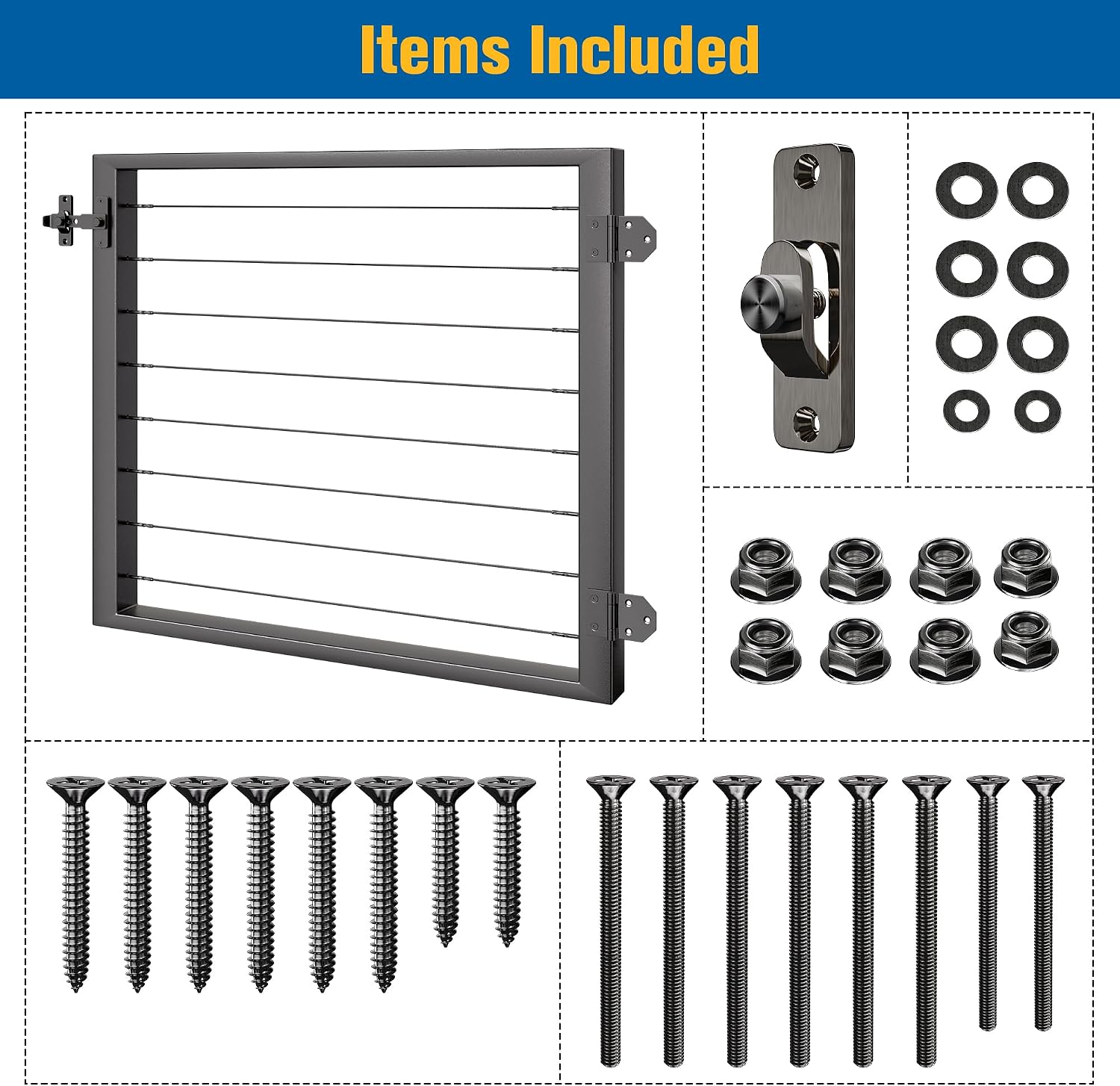 Outdoor Gate Integrated Welding Cable Railing Gate for Wood Metal Cable Railing System Stainless Steel Fence Gate (Left Hand in Swing, Black)