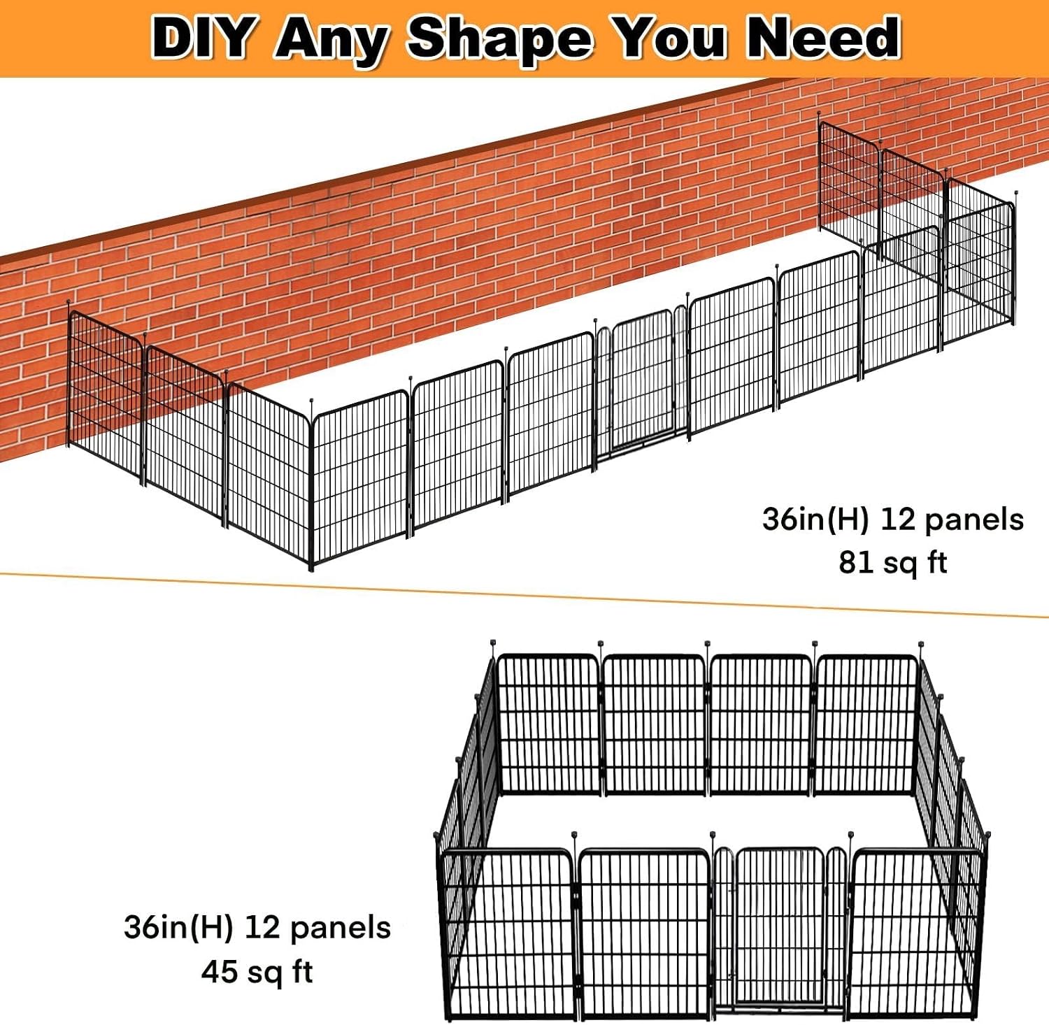 Getlay Tall Garden Fence, 36 in(H) 10 Panels Dog Fence Outdoor for Yard, Metal Dog Pen Heavy Duty Pet Puppy Exercise Pen for Rv Camping Garden Yard, Medium/Large Pets Fence Total 22.1 Ft(L)