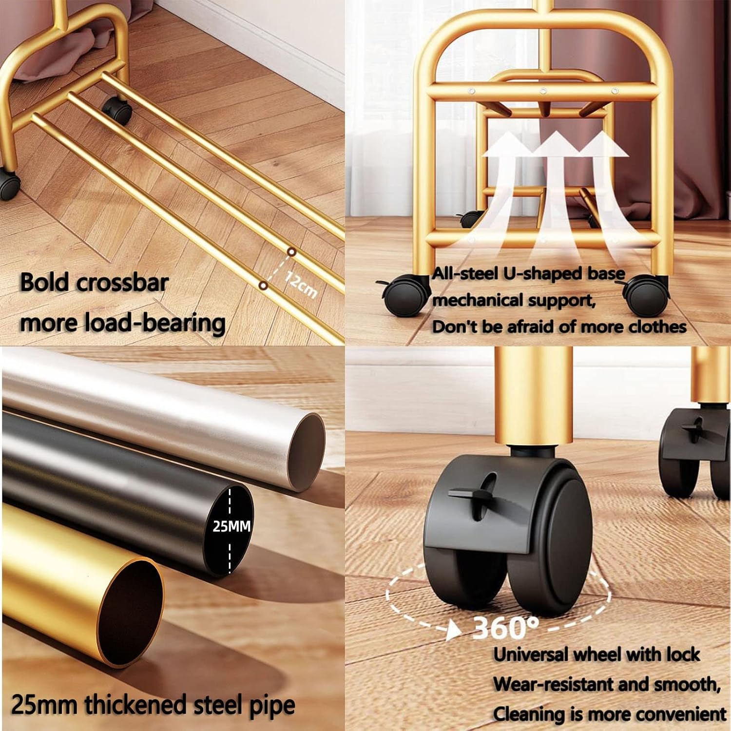 Metal Clothes Rail Freestanding Garment Rack with Storage Shelf 7 Side Hooks Coat Stand for Shoes and Boxes Black 60cm