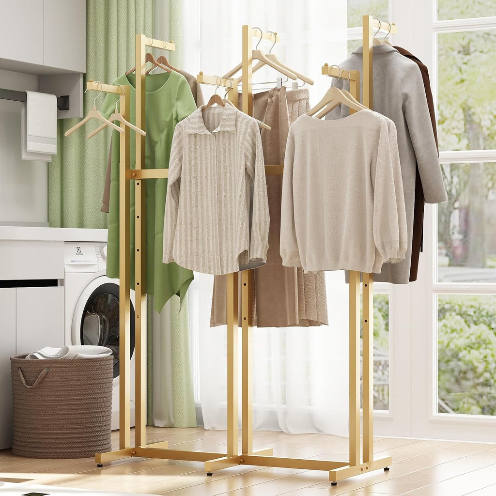 Gold Clothing Racks, Metal Clothes Rack with 6 Straight Arms, Freestanding Garment Rack for Hanging Clothes Heavy Duty, 46' to 63' Adjustable Height Retail Clothing Rack for Boutiques Display
