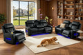 Air Leather Power Reclining Sofa Set with Speakers, LED Ambient Light, USB Charging Ports & Storage Storage, Electric Recliner Couches for Living Room Home Theater Apartment