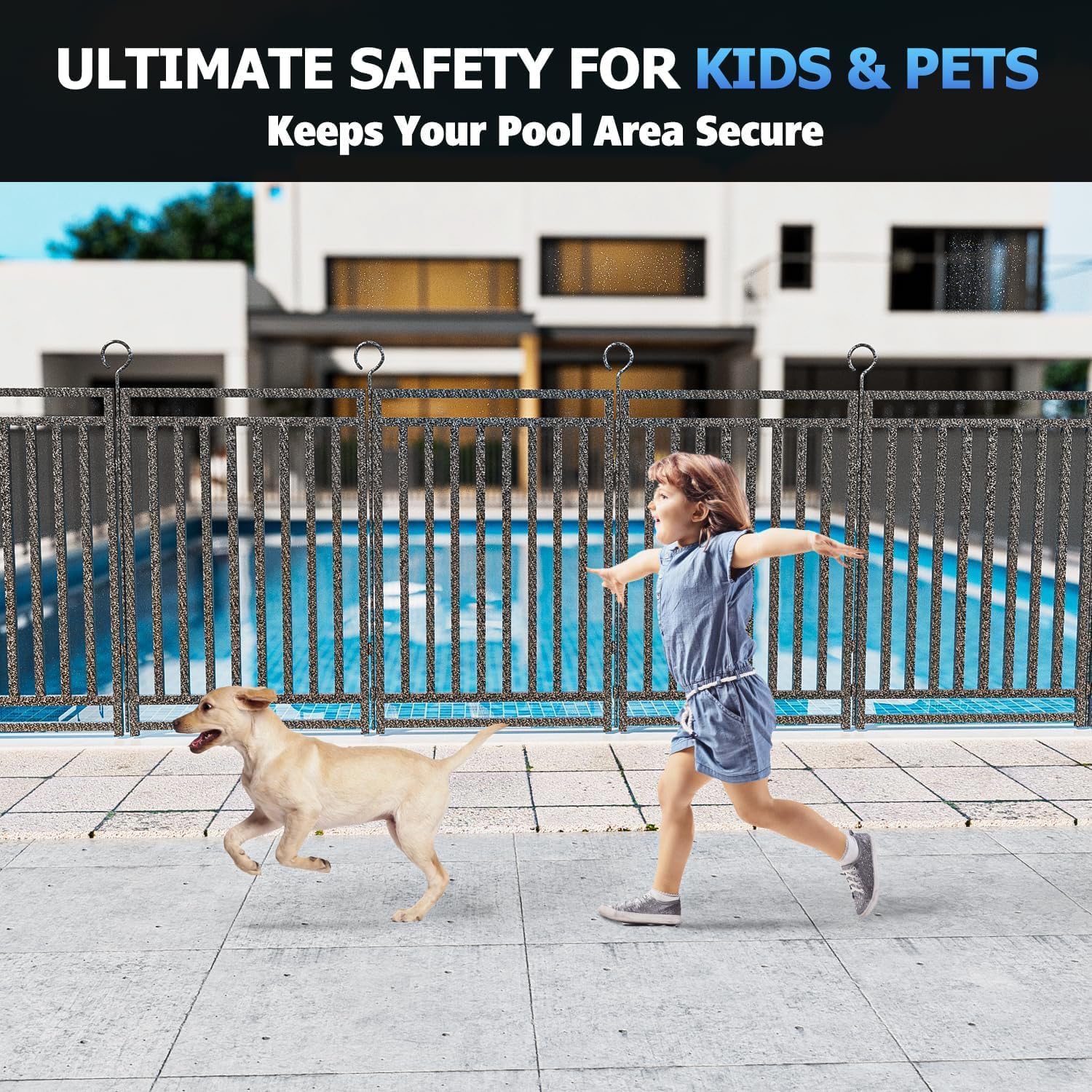 36ft (L) × 47in (H), 14 Panels & 2 Gates Removable Pool Fence, Robust In-Ground Safety Fence for Pools, Pets & Children, Weatherproof Metal Pool Fence with Double-Lock Gate