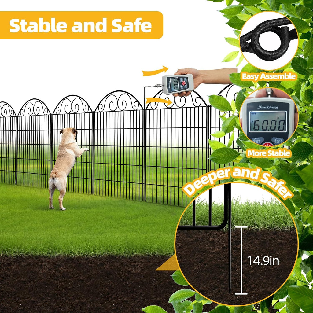 COLRASN 10 Panels No Dig Decorative Garden Dog Fence Outdoor for Yard, 40in(H) x 24.16ft(W) Tall Animal Barrier Fenceing Panels, Rustproof Ground Stakes Temporary Wire Screen for Patio