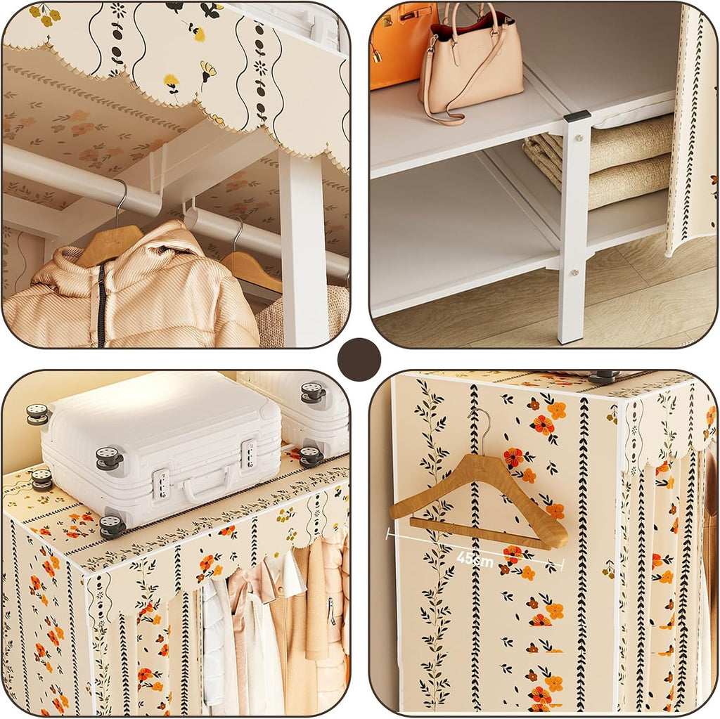 Foldable Clothe Rack with Cover, Portable Closet, 51.1in Portable Closet Wardrobe Freestanding Clothing Coat Storage Rack Garment Rack for Hanging Clothes