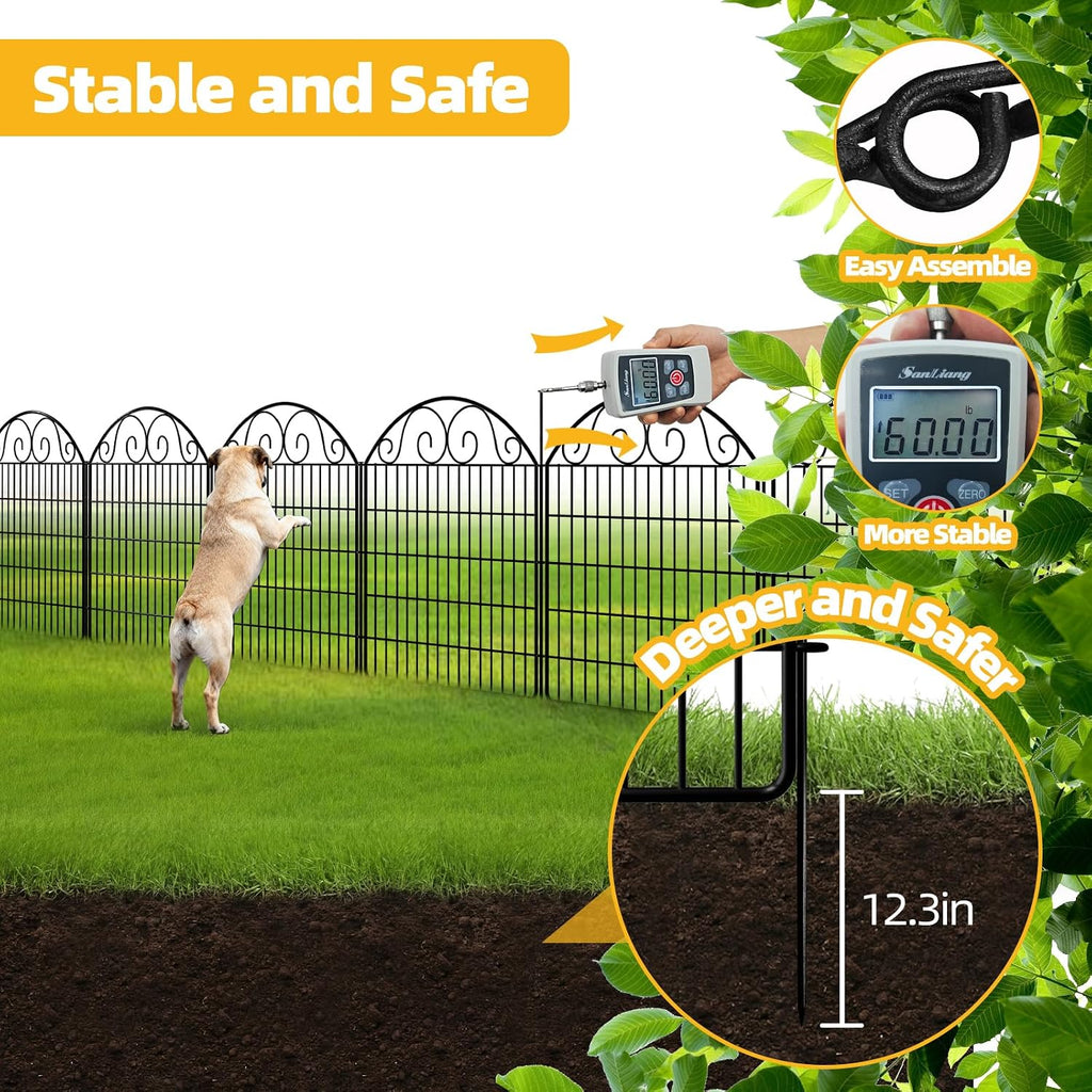 COLRASN 15 Panels No Dig Decorative Garden Dog Fence Outdoor for Yard, 33in(H) x 36.25ft(W) with Latch Tall Animal Barrier Fenceing Panels, Rustproof Ground Stakes Temporary Wire Screen for Patio