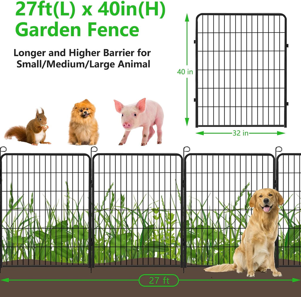 No Dig Decorative Garden Fence with Gate Rustproof Metal Fence Panels, 40in(H) x 27Ft(L) Garden Fencing for Yard 10 Panels Animal Barrier Fence for Dogs, Rabbit, Patio