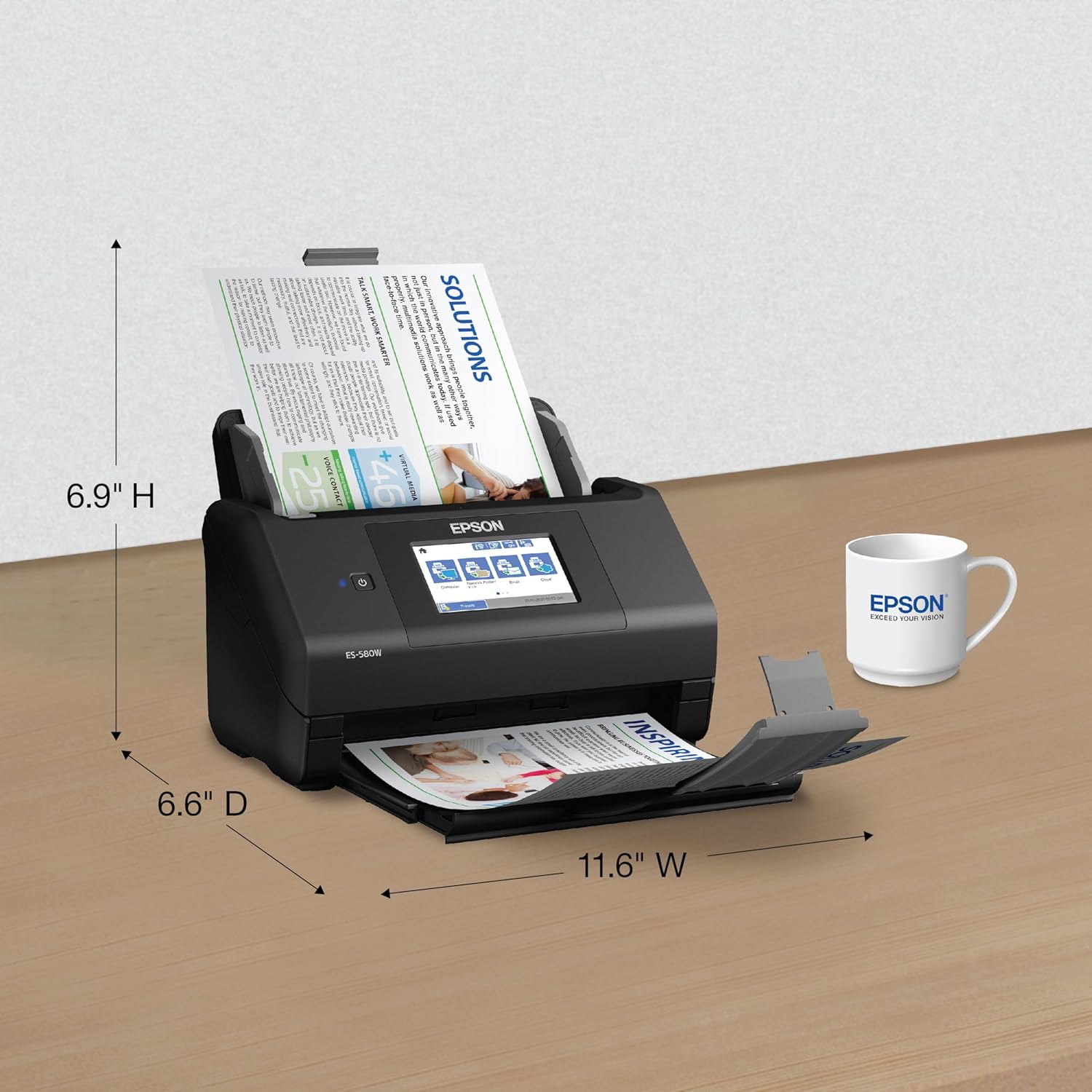 Epson Workforce ES-580W Wireless Color Duplex Desktop Document Scanner for Computers Including PC and Mac with 100 Sheet ADF Auto Feeder and Intuitive 4.3 in Touchscreen, Black