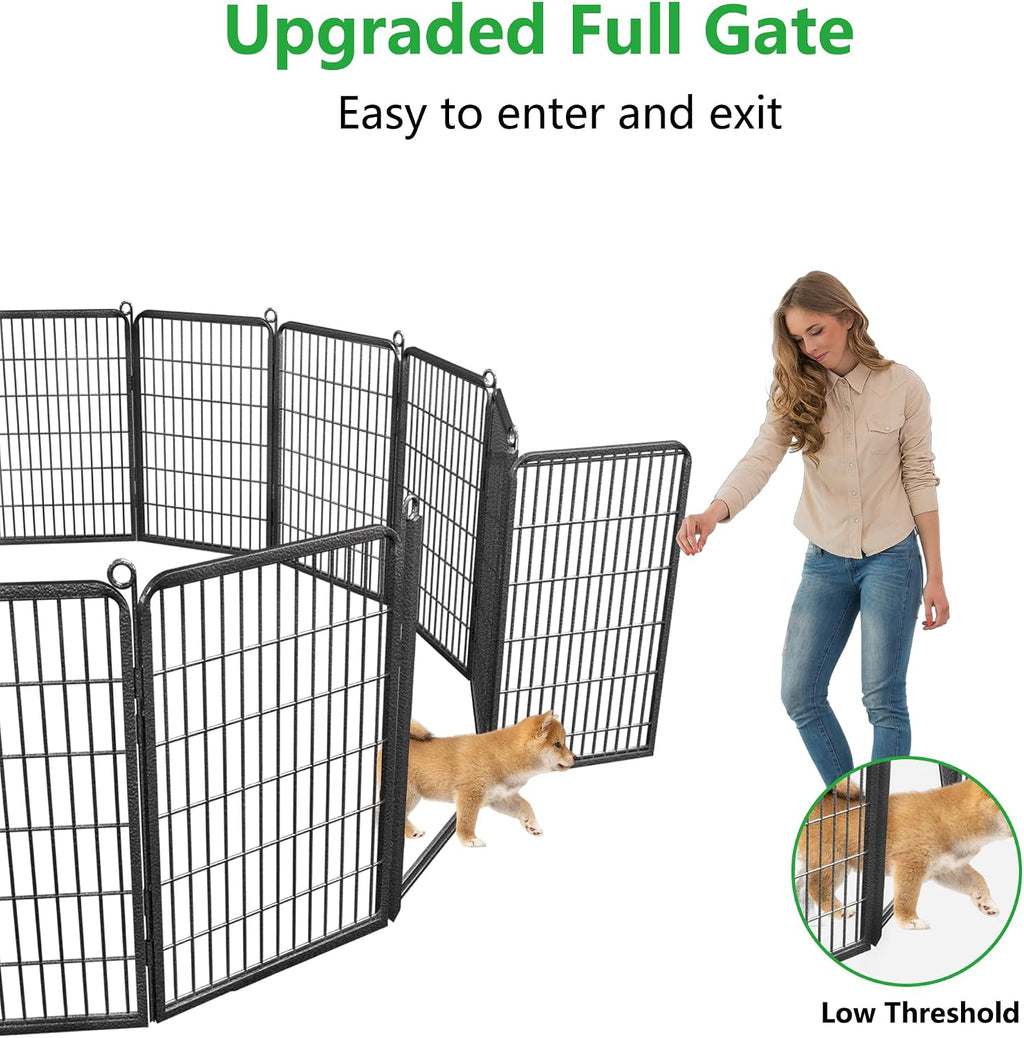 Dog Playpen Outdoor, 40' Height 10 Panels Pet Fence with Low Threshold Full Gate, Large Dog Fence Outdoor for Yard, Heavy Duty Pet Playpen Metal Play Pen Fence for RV Camping