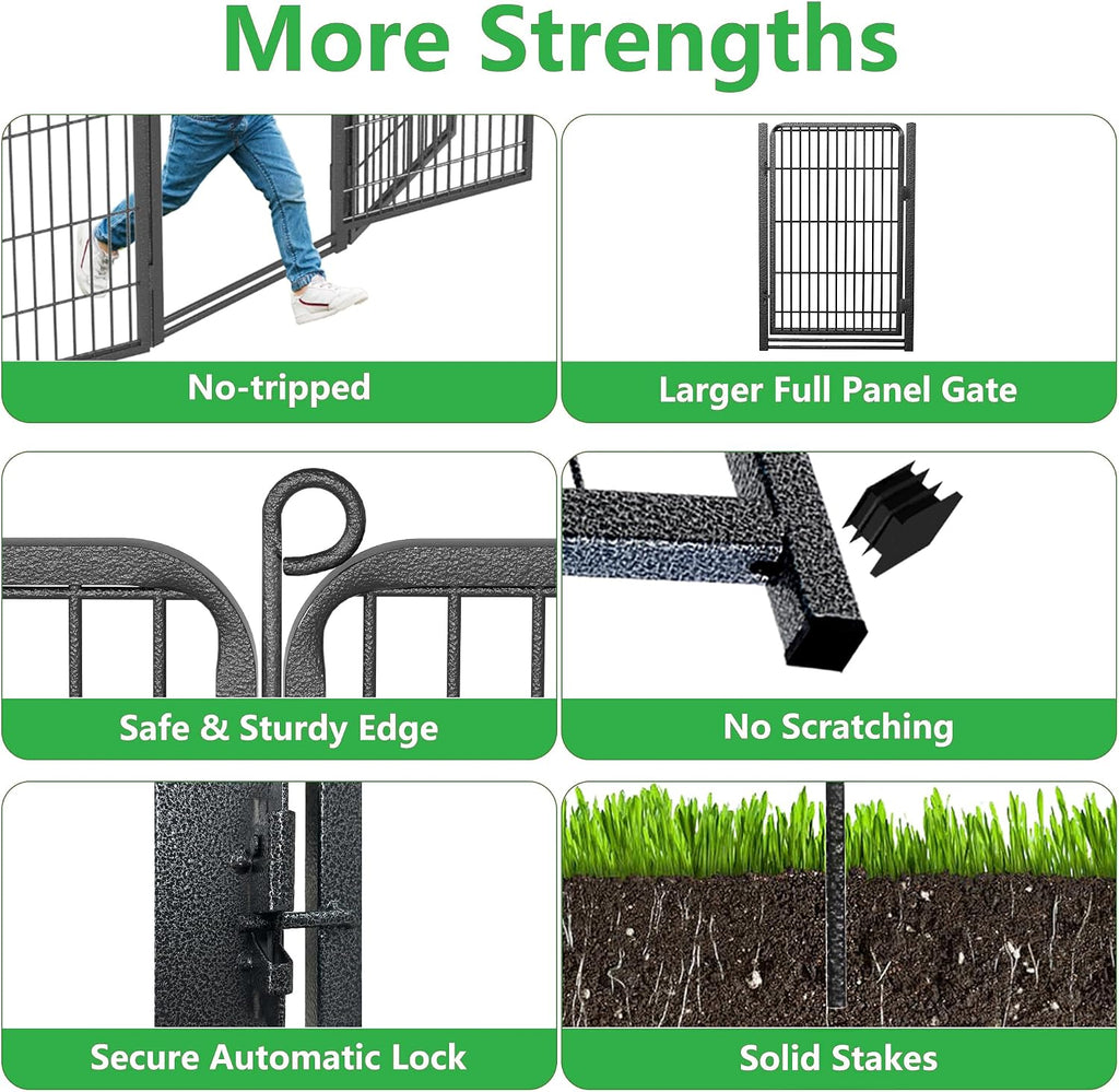 Decorative Garden Fence with Gate, 32 in(H) x 30 ft(L) Rustproof Metal Fence Panels No Dig Fence with Full Panel Gate, Dog Fence Outdoor for Yard, Animal Barrier Garden Fencing for Yard