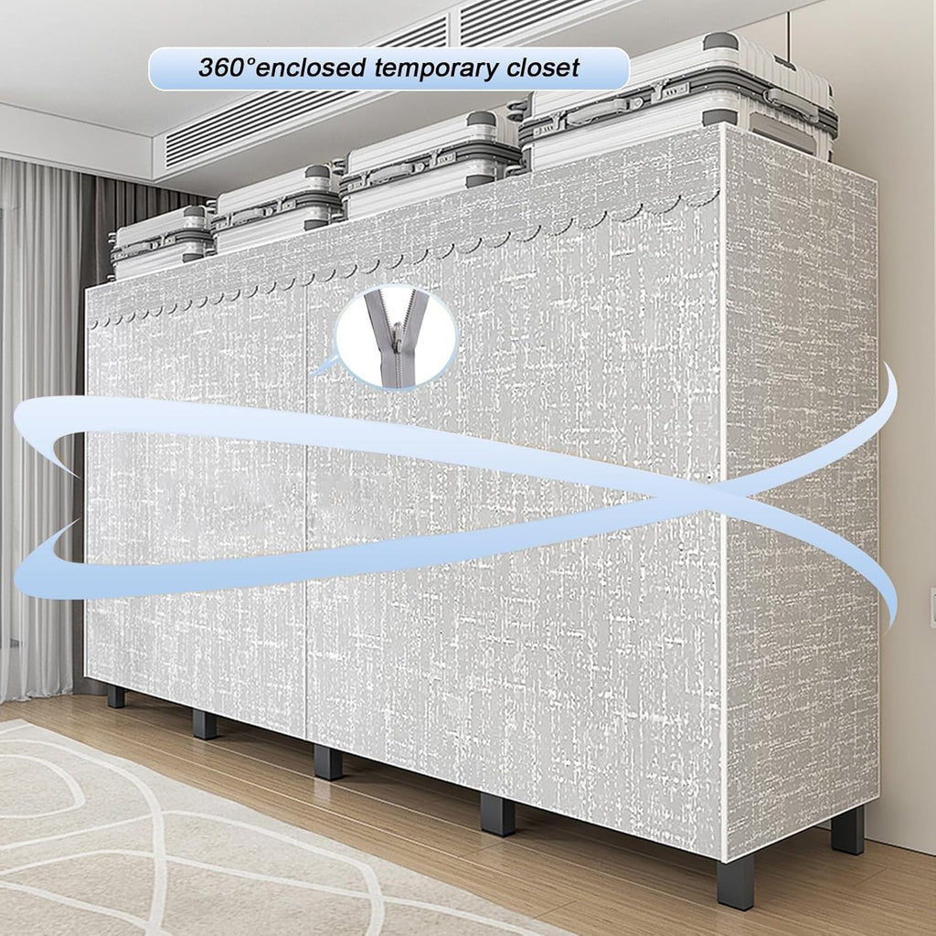 Heavy Duty Foldable Closet Rack With Cover, Large Capacity Portable Wardrobe Closet For Hanging Clothes, Max Load 1200lbs, Metal Freestanding Armoires Wardrobe Hanger Clothes Organizer(125cm/49.2in)