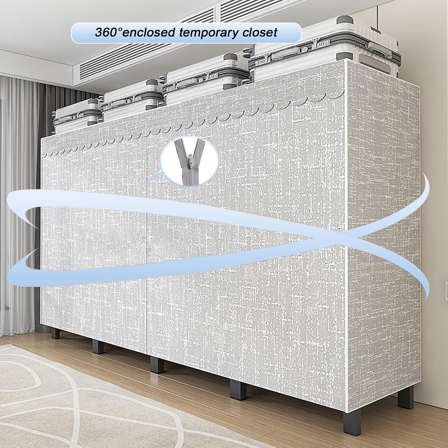 Heavy Duty Foldable Closet Rack With Cover, Large Capacity Portable Wardrobe Closet For Hanging Clothes, Max Load 1200lbs, Metal Freestanding Armoires Wardrobe Hanger Clothes Organizer(125cm/49.2in)