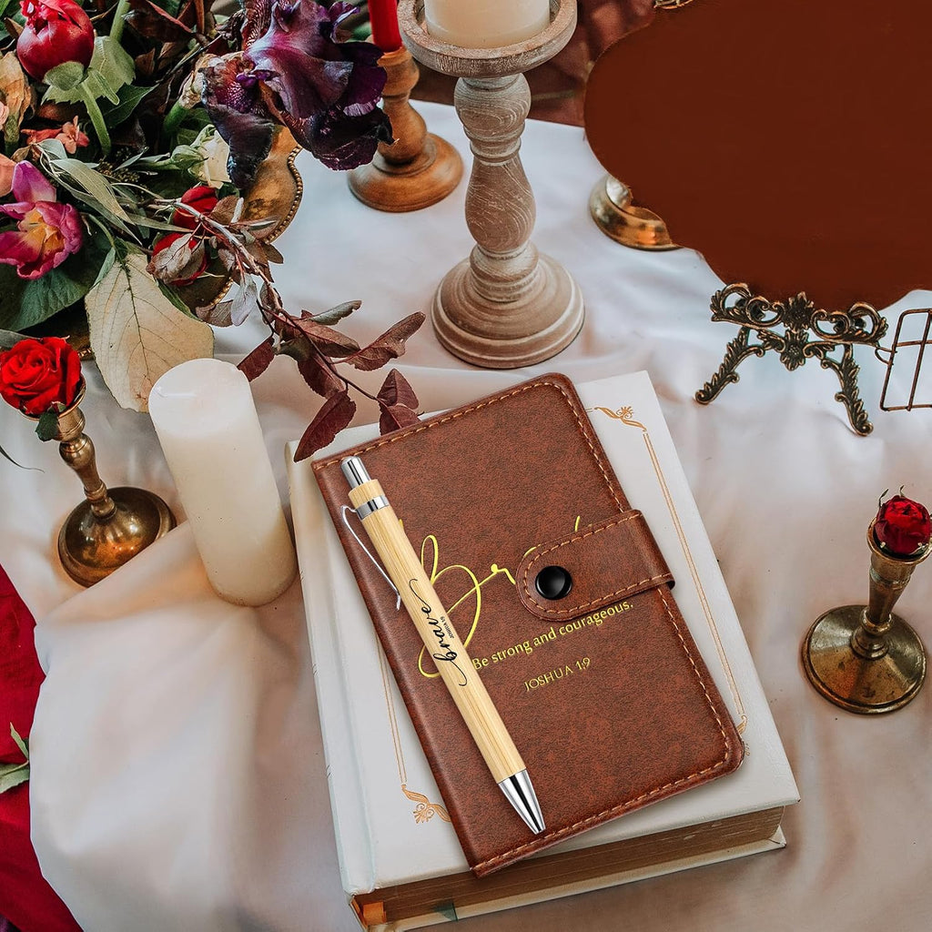 Spakon 200 Pcs Father's Day Christian Gifts Bulk Leather Prayer Journal Religious Scripture Notebook with Bible Verse Pens for Graduation Coworker Women Men Church Members (English Bible Words)