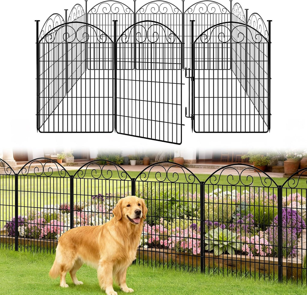 COLRASN 10 Panels No Dig Decorative Garden Dog Fence Outdoor for Yard, 40in(H) x 24.16ft(W) with Latch Tall Animal Barrier Fenceing Panels, Rustproof Ground Stakes Temporary Wire Screen for Patio