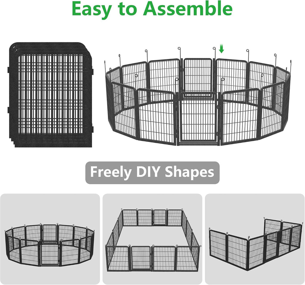 Dog Playpen Outdoor, 32' Height 14 Panels Pet Fence with Low Threshold Full Gate, Large Dog Fence Outdoor for Yard, Heavy Duty Pet Playpen Metal Play Pen Fence for RV Camping