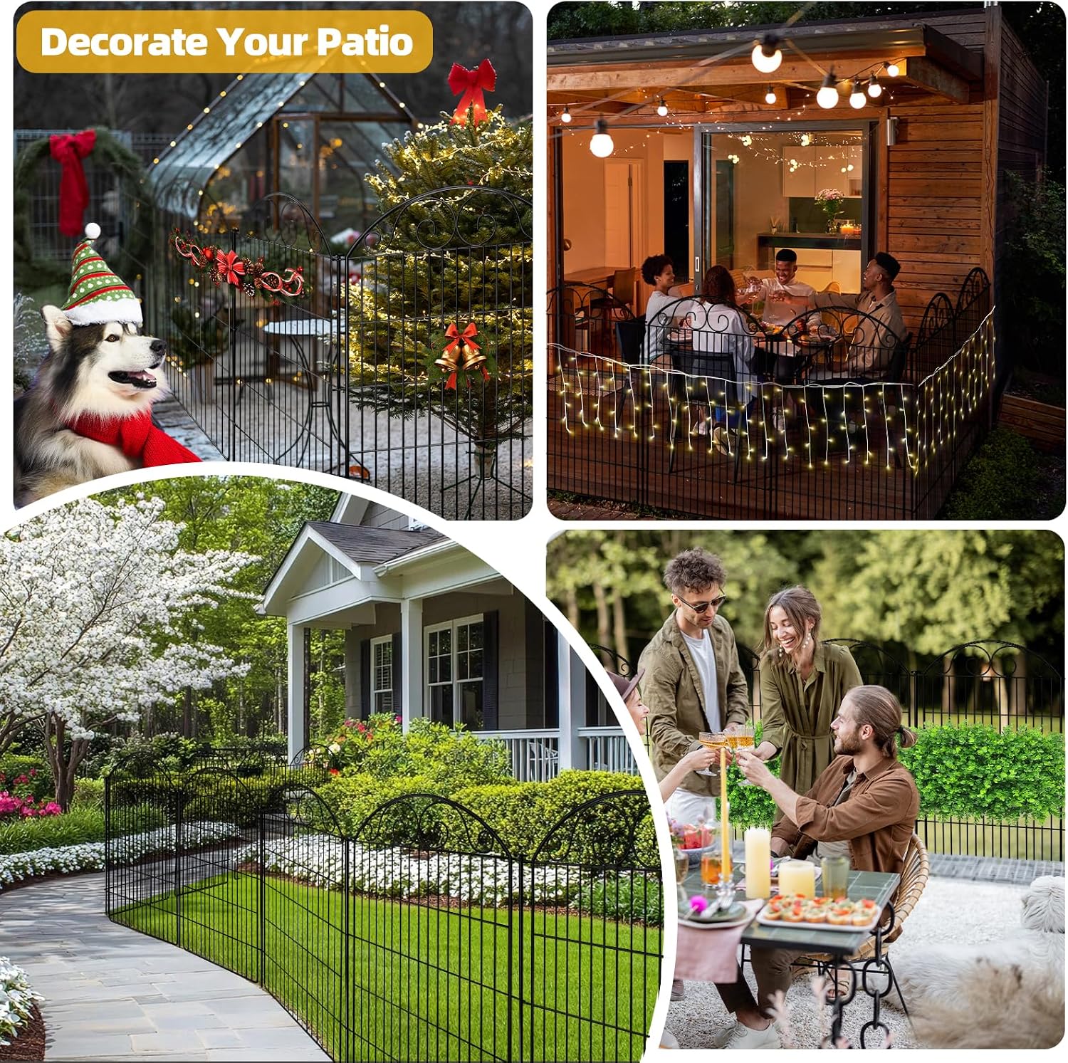 COLRASN 10 Panels No Dig Decorative Garden Dog Fence Outdoor for Yard, 48in(H) x 24.16ft(W) Tall Animal Barrier Fenceing Panels, Rustproof Ground Stakes Temporary Wire Screen for Patio