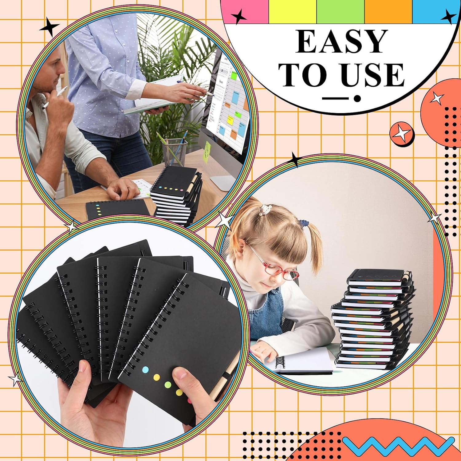 Qilery 150 Pack Lined Spiral Notebook Small Notepad and Pen Set Steno Pads Lined Notepad Black Pocket Notebook for Business Office Supplies