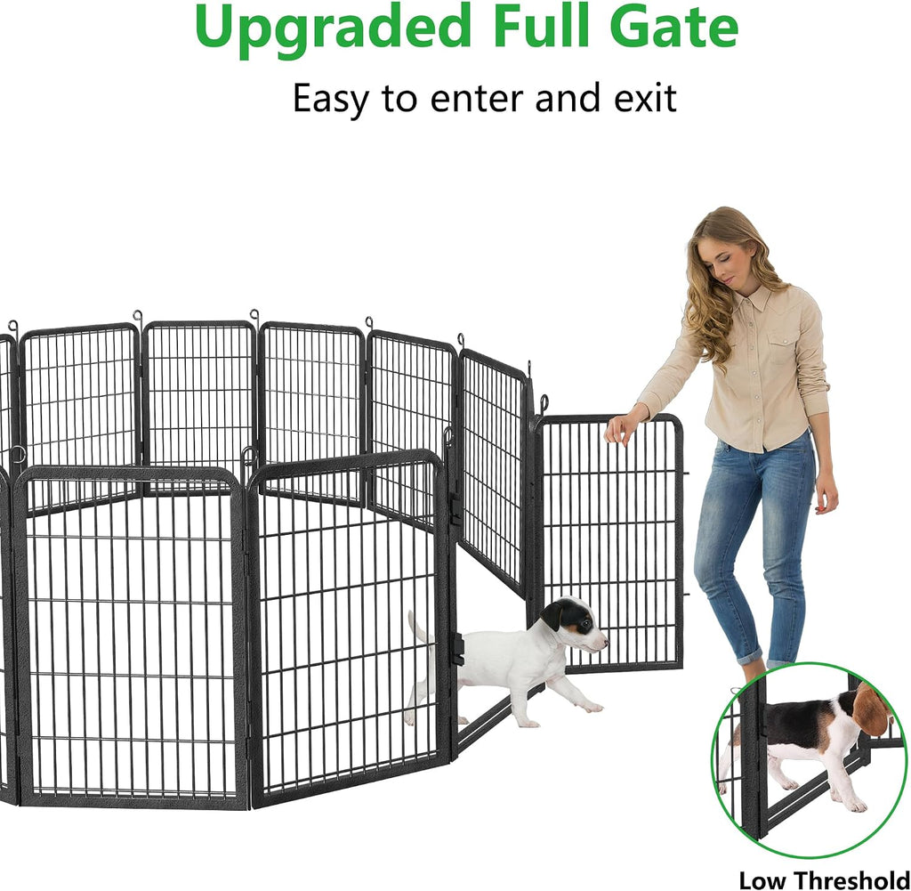 Dog Playpen Outdoor, 32' Height 14 Panels Pet Fence with Low Threshold Full Gate, Large Dog Fence Outdoor for Yard, Heavy Duty Pet Playpen Metal Play Pen Fence for RV Camping