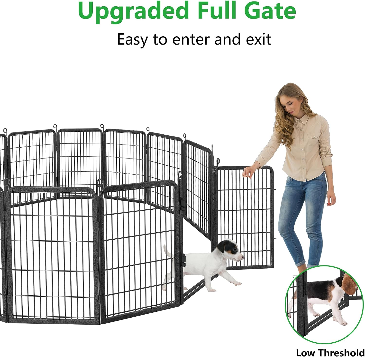 Dog Playpen Outdoor, 32' Height 42 Panels Pet Fence with Low Threshold Full Gate, Large Dog Fence Outdoor for Yard, Heavy Duty Pet Playpen Metal Play Pen Fence for RV Camping