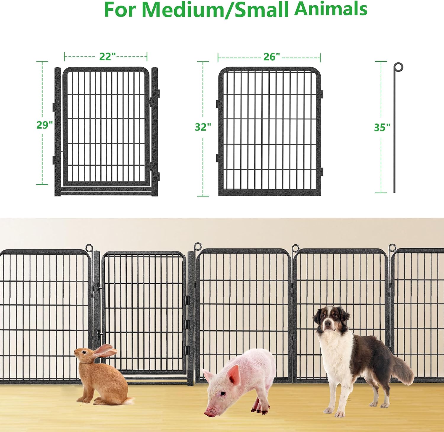 Decorative Garden Fence with Gate, 32 in(H) x 43 ft(L) Rustproof Metal Fence Panels No Dig Fence with Full Panel Gate, Dog Fence Outdoor for Yard, Animal Barrier Garden Fencing for Yard