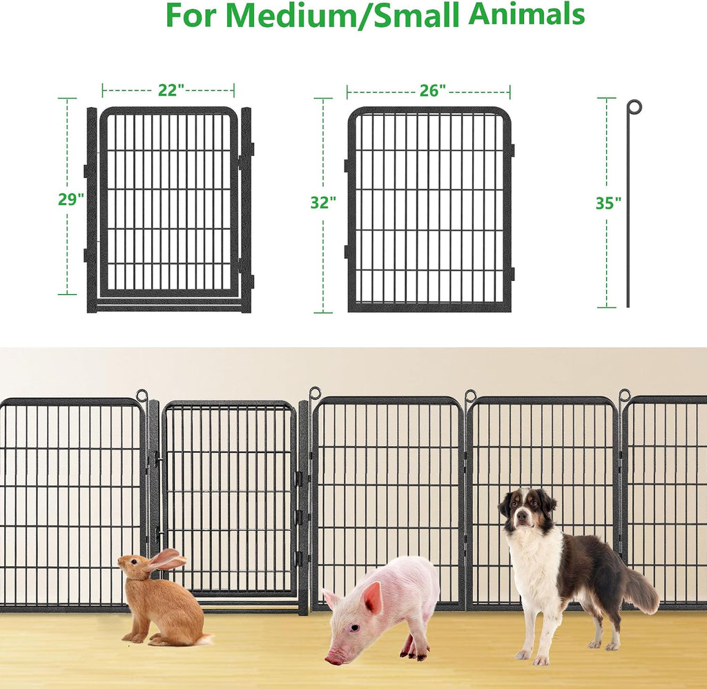 Decorative Garden Fence with Gate, 32 in(H) x 87 ft(L) Rustproof Metal Fence Panels No Dig Fence with Full Panel Gate, Dog Fence Outdoor for Yard, Animal Barrier Garden Fencing for Yard