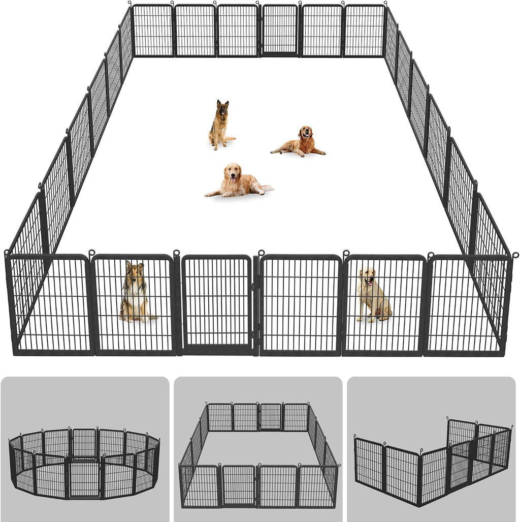 Dog Playpen Outdoor, 32' Height 34 Panels Pet Fence with Low Threshold Full Gate, Large Dog Fence Outdoor for Yard, Heavy Duty Pet Playpen Metal Play Pen Fence for RV Camping