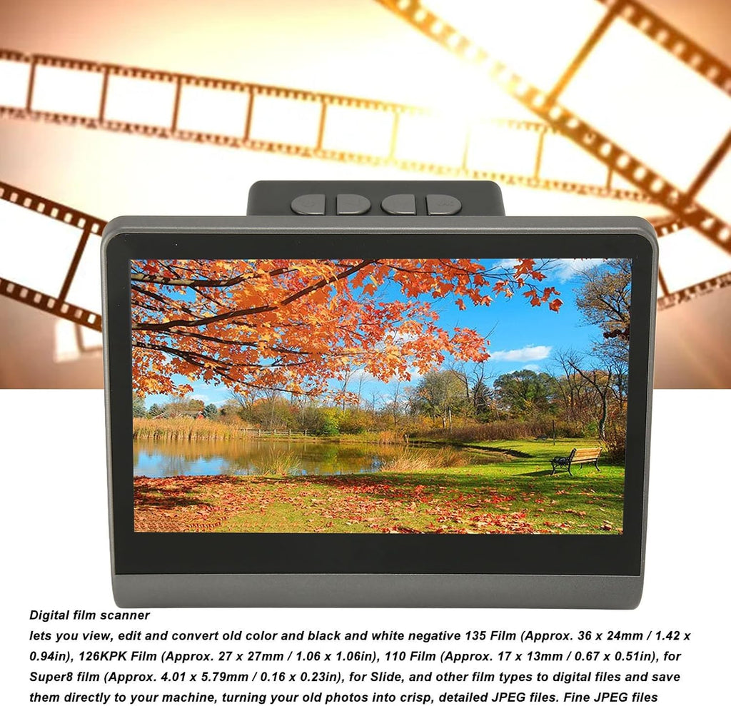 48 MP Film and Slide Scanner with 7 Inch LED Screen, All in One Digital Film Scanner Support 16GB Memory Converts 135/110/126 KPK Negative and Super 8/Monochrome Slides into JPEG