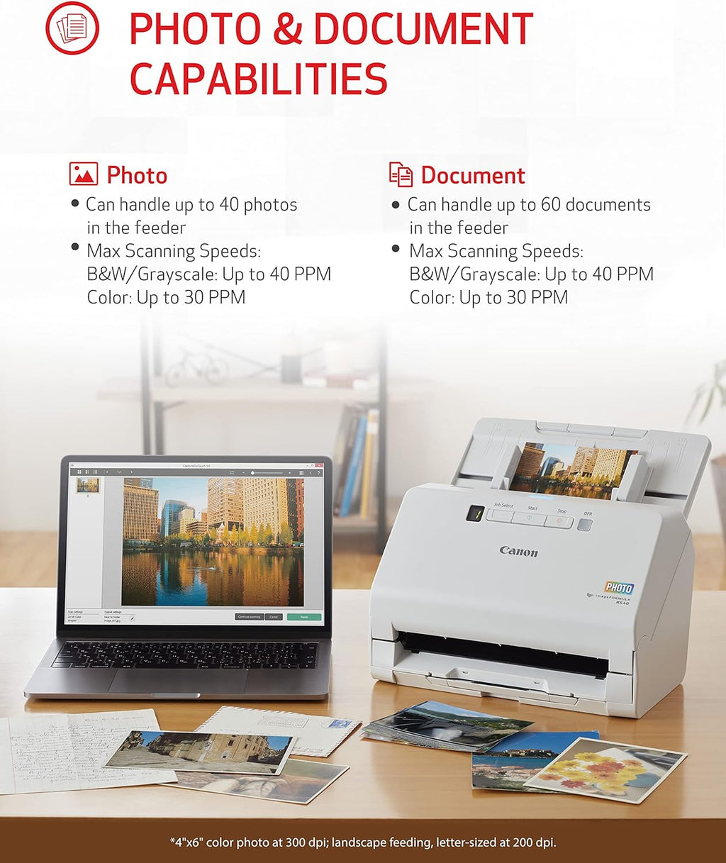 Canon imageFORMULA RS40 - Photo and Document Scanner, Auto Document Feeder, Windows and Mac, Scans Old and New Photos in Varying Sizes, USB Interface