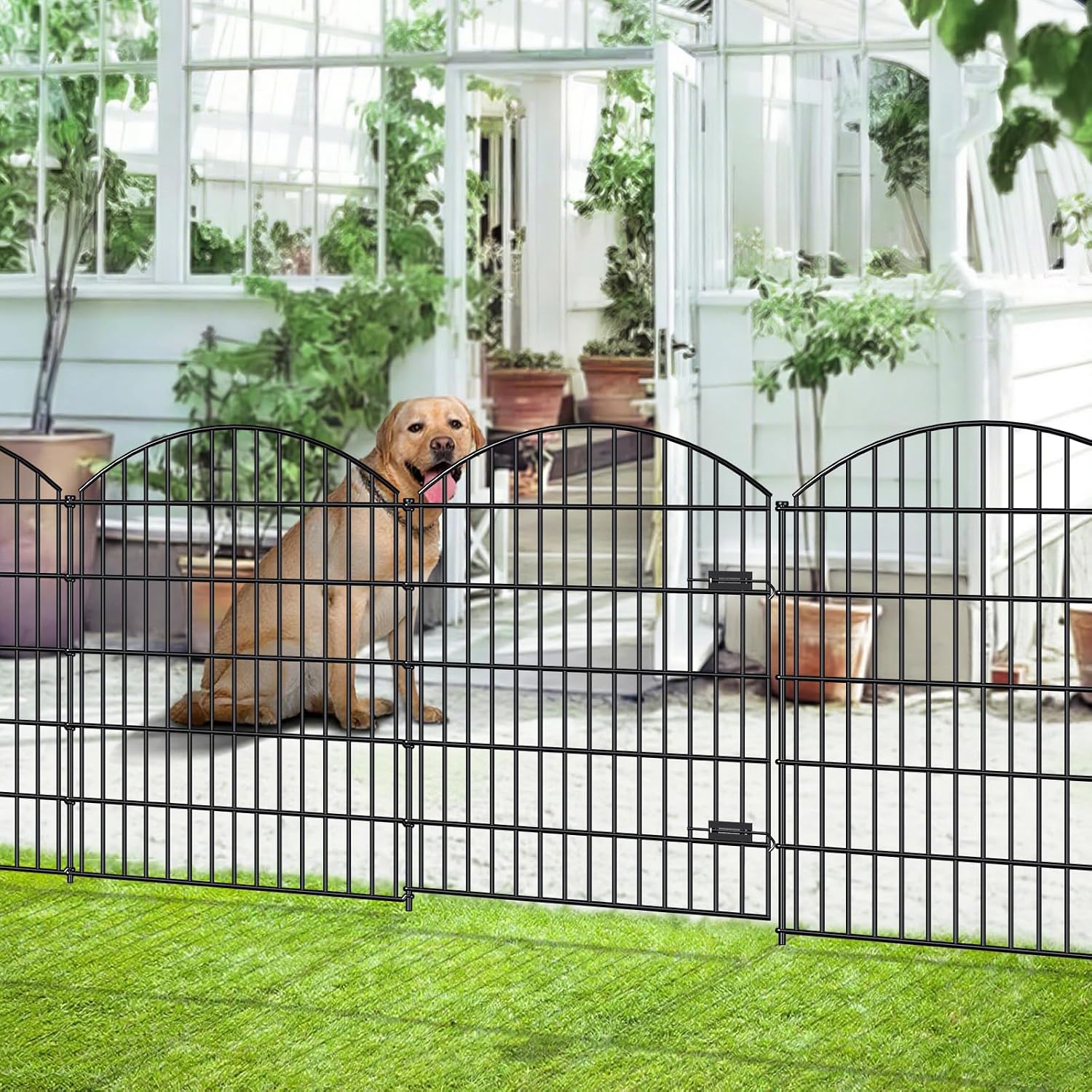 FOREHOGAR Heavy Duty Metal Garden Fences with Gate ECG1191, 1 Gate + 4 Fence Panels, 43.2in Tall and Total Length 14.75ft, Fencing for Dogs Animal Barrier Temporary Yard Border Outdoor, Black