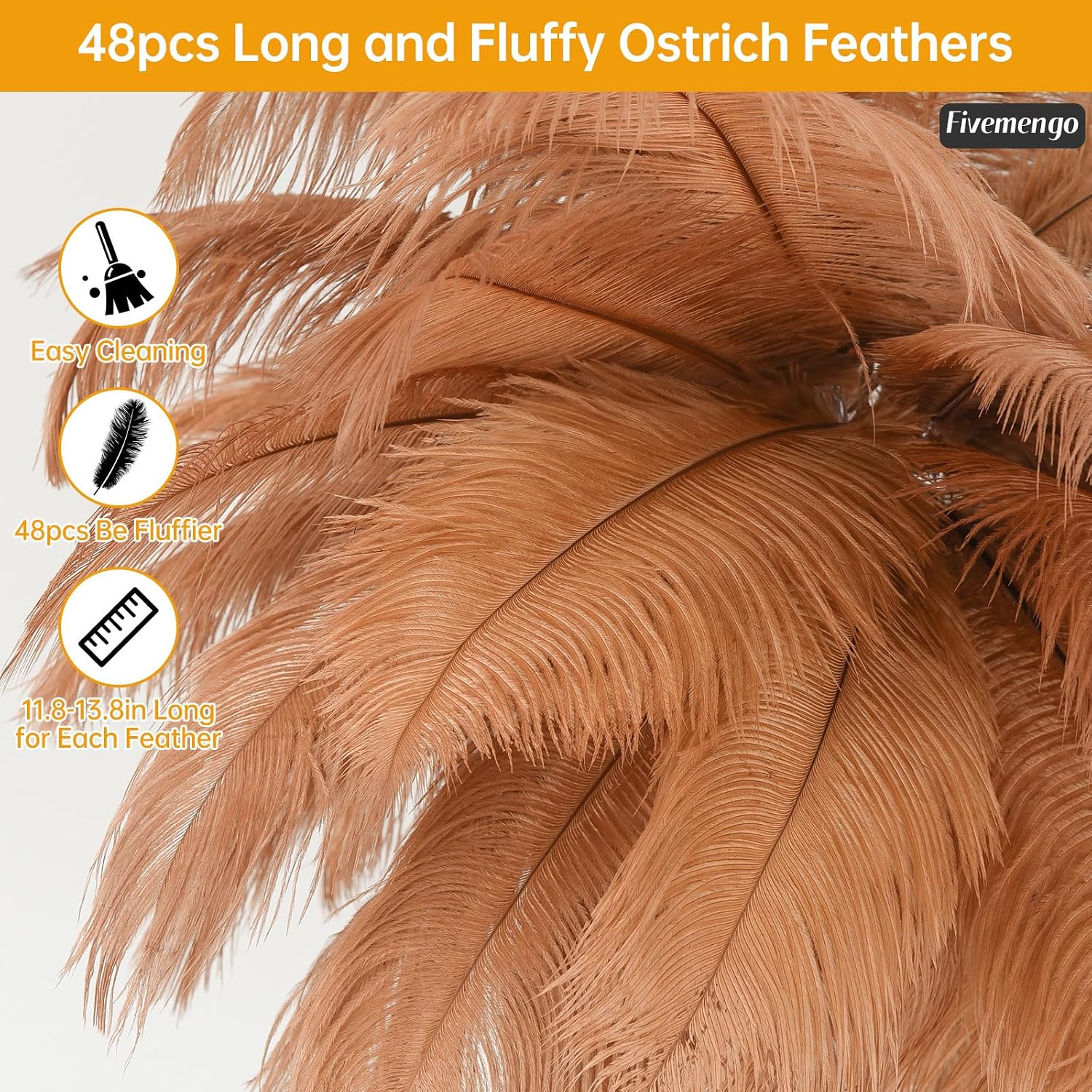 Feather Floor Lamp for Living Room, Fluffy Ostrich Feathers Lamp, Rose Gold Color Body, 3 Color Temperatures Modern Funky Arc Tall Standing Lamp for Bedroom Inclued Bright LED Bulbs (Brown)